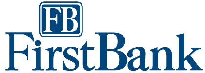 A black and blue logo for the first bank.
