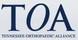 A blue and white logo for the tennessee orthopaedic association.