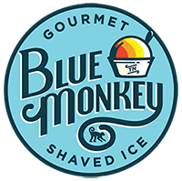 A blue monkey shaved ice logo.